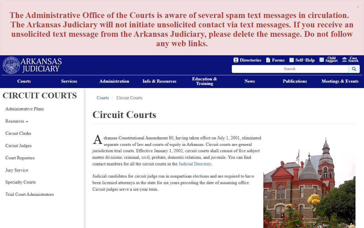 Arkansas Circuit Courts handling felony traffic cases and appeals from District Court