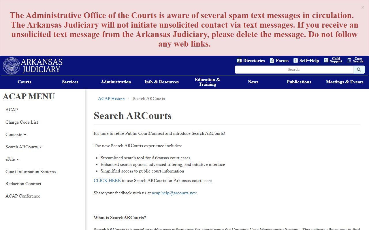 Arkansas Search ARCourts portal for traffic ticket record lookups