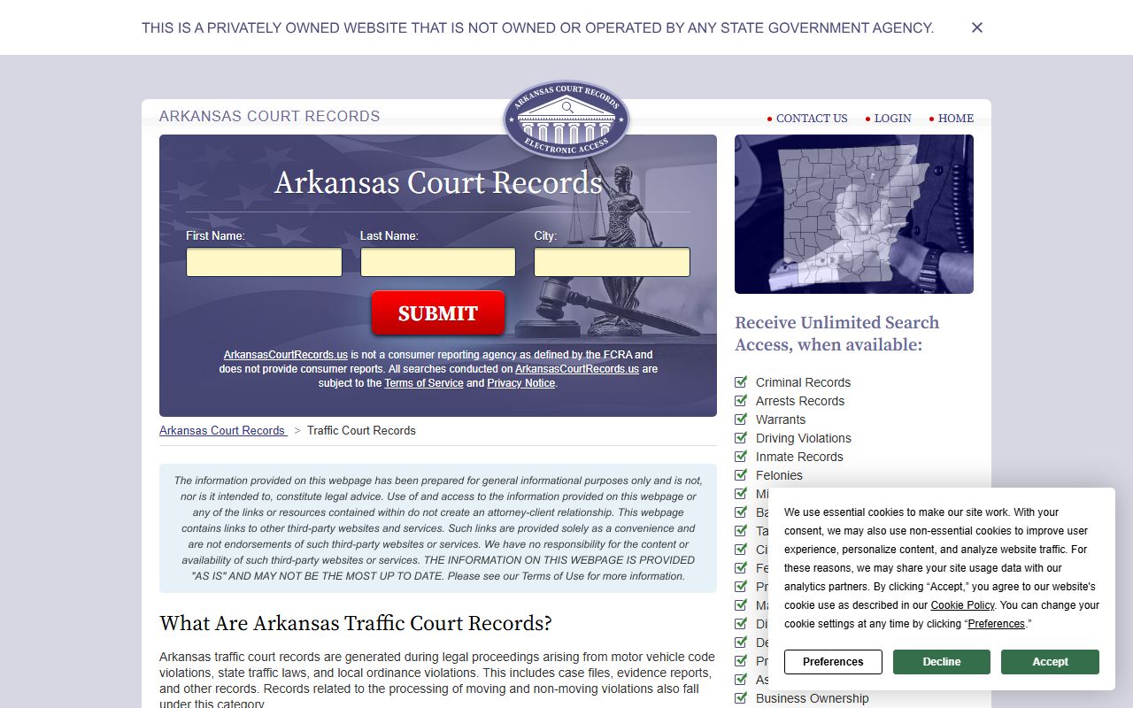 Arkansas traffic court records guide showing how citations are processed through District Courts